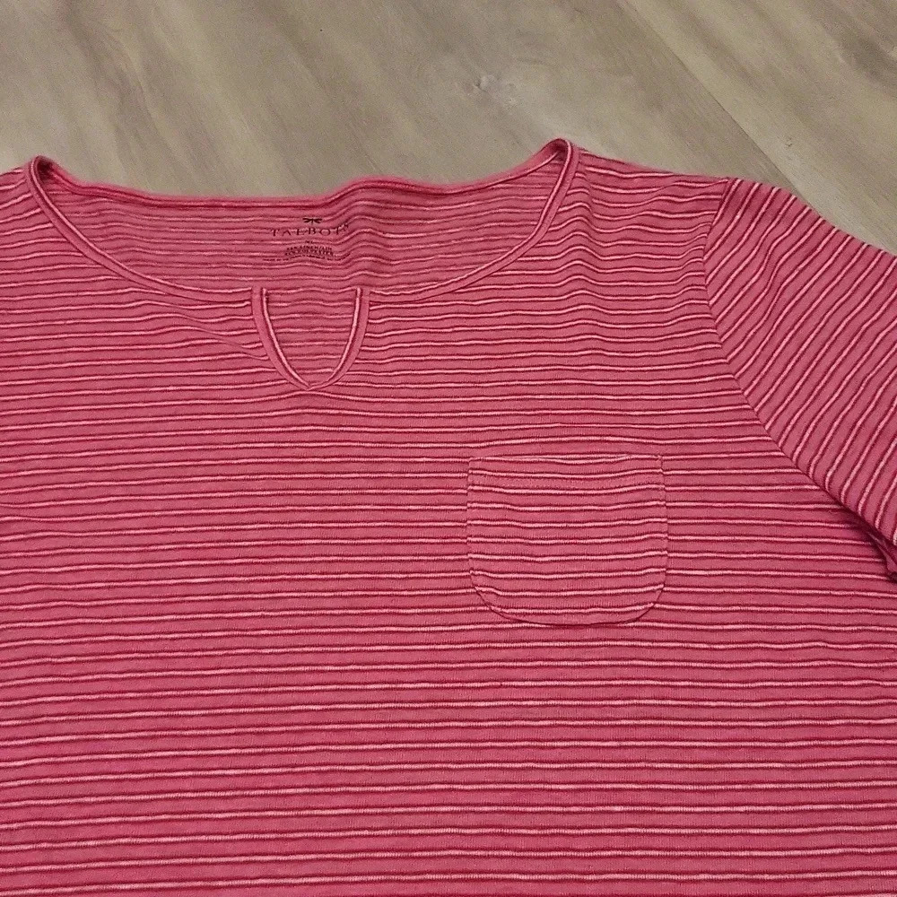 Talbots Pink Striped Short Sleeve Womens Linen Tee Size XL - Picture 3 of 6